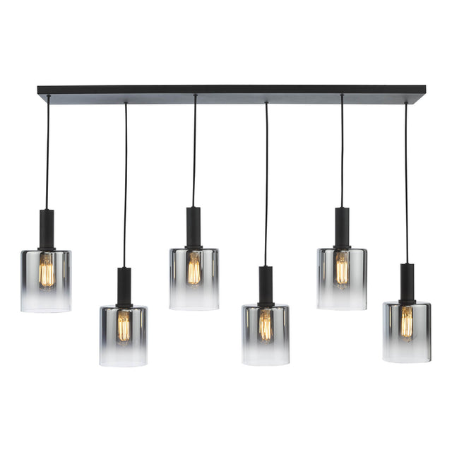 Savannah 6 Light Bar Pendant Matt Black and Smoked Glass