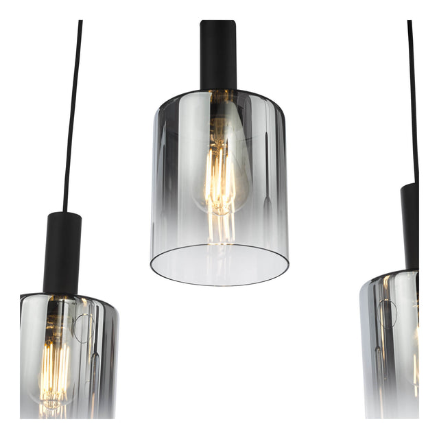 Savannah 6 Light Bar Pendant Matt Black and Smoked Glass