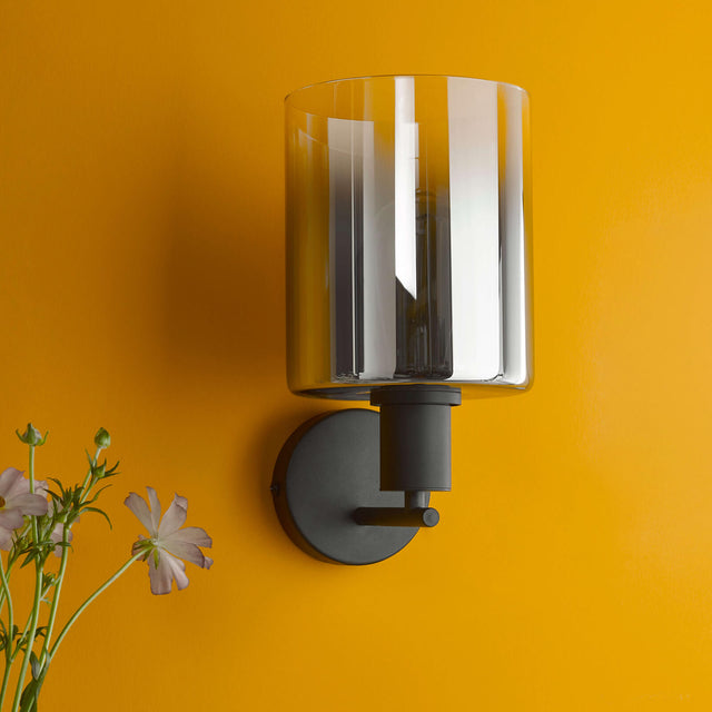 Savannah Wall Light Matt Black and Smoked Glass