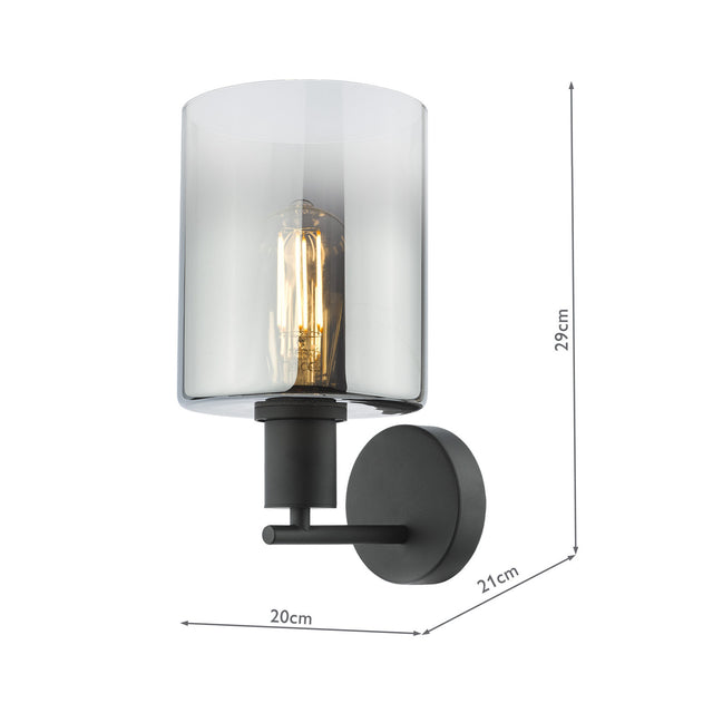 Savannah Wall Light Matt Black and Smoked Glass