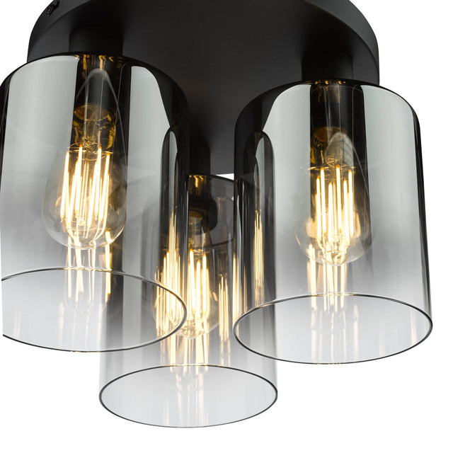 Savannah 3 Light Flush Matt Black and Smoked Glass