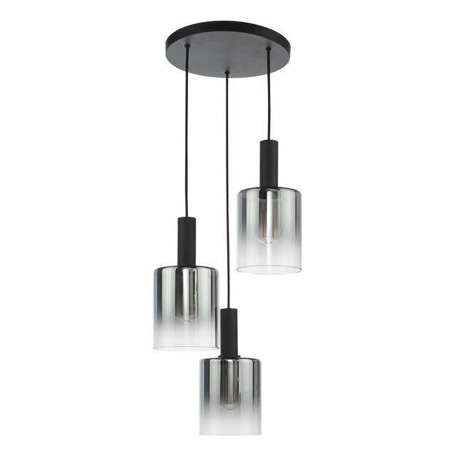 Savannah 3 Light Cluster Pendant Matt Black and Smoked Glass