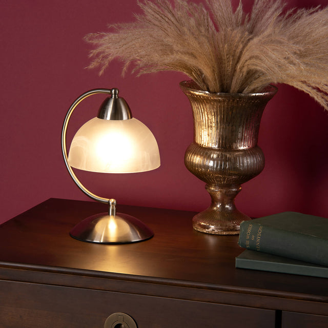 Saxby Touch Table Lamp Satin Chrome Glass