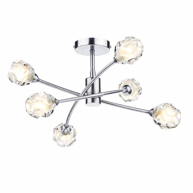 Seattle 6lt Semi Flush Satin Chrome & Sculptured Glass