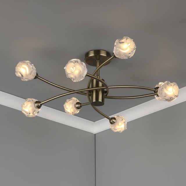 Seattle 8 Light Semi Flush Antique Brass