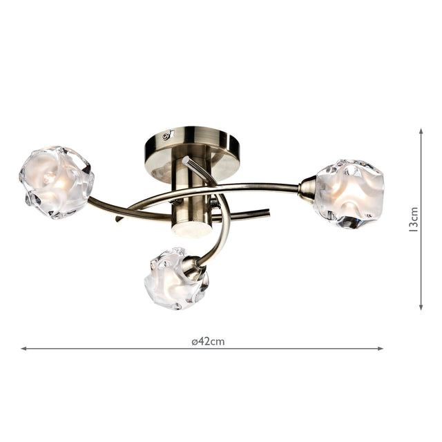 Seattle 3 Light Semi Flush Antique Brass