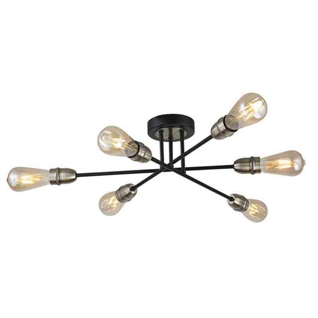 BLACK with ANTIQUE BRASS VENUS SEMI FLUSH FITTING (LAMP NOT INCLUDED)