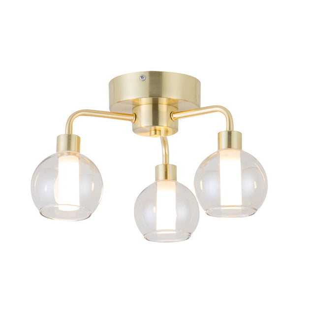 3*3W IP44 REYNA Semi Flush SATIN BRASS c/w Amber Glass