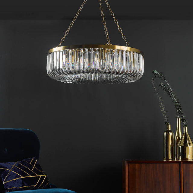 Sigourney 8 Light Pendant Satin Gold and Crystal