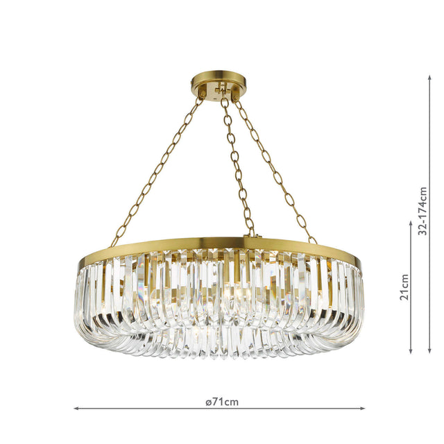 Sigourney 8 Light Pendant Satin Gold and Crystal