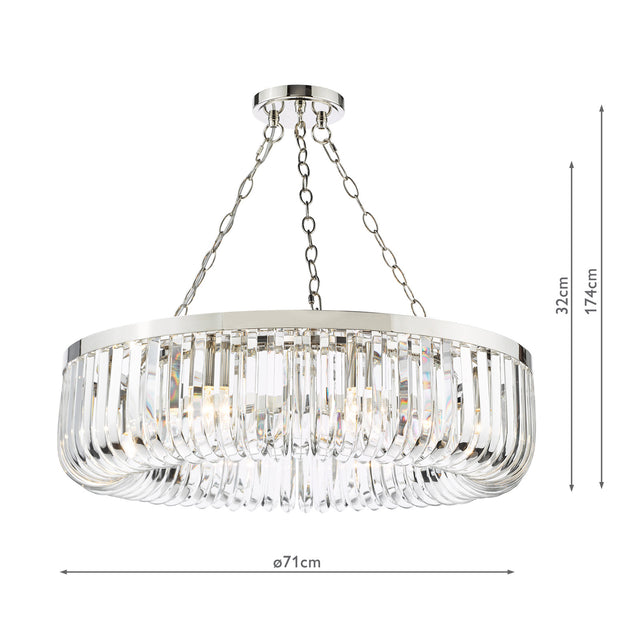 Sigourney 8 Light Pendant Polished Nickel and Crystal