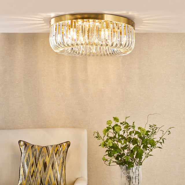 Sigourney 6 Light Flush Satin Gold and Crystal