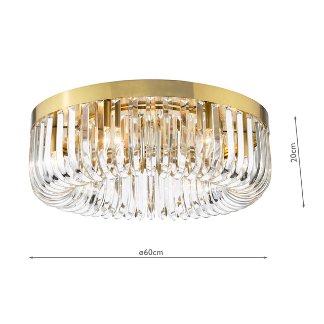 Sigourney 6 Light Flush Satin Gold and Crystal