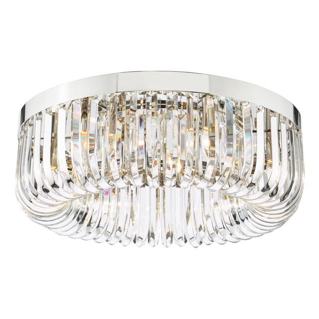 Sigourney 6 Light Flush Polished Nickel and Crystal