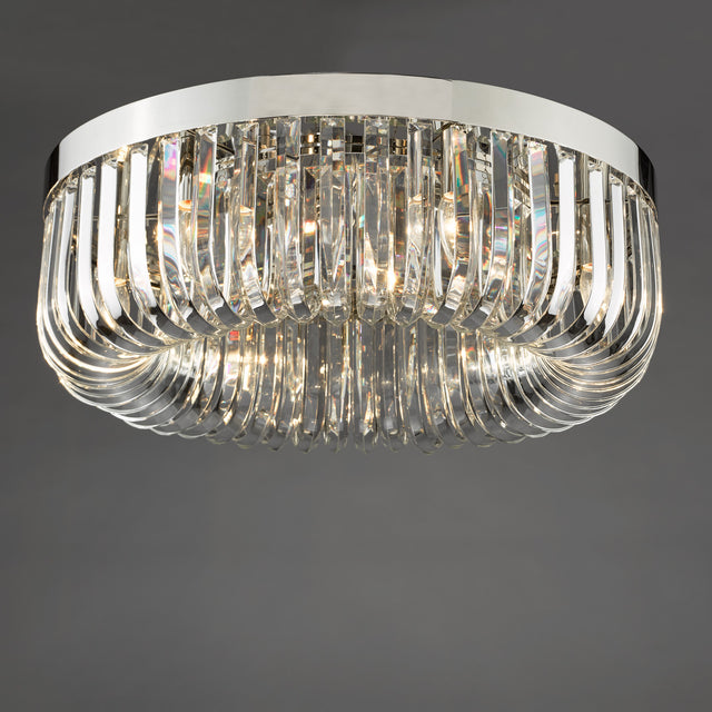 Sigourney 6 Light Flush Polished Nickel and Crystal