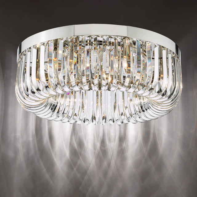 Sigourney 6 Light Flush Polished Nickel and Crystal