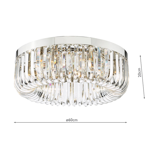 Sigourney 6 Light Flush Polished Nickel and Crystal