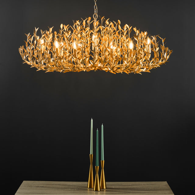 Silvius 12 Light Oval Pendant Gold Leaf