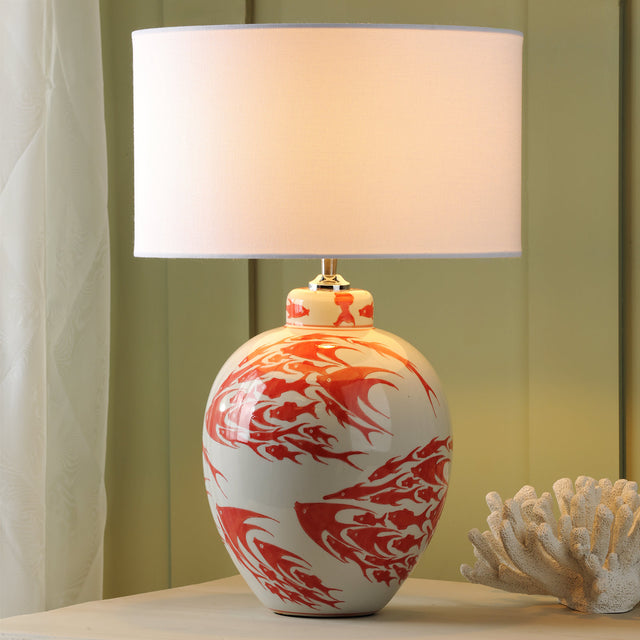 Simone Ceramic Table Lamp Coral & White Fish Pattern Base Only