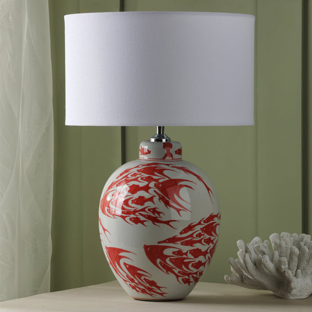 Simone Ceramic Table Lamp Coral & White Fish Pattern Base Only