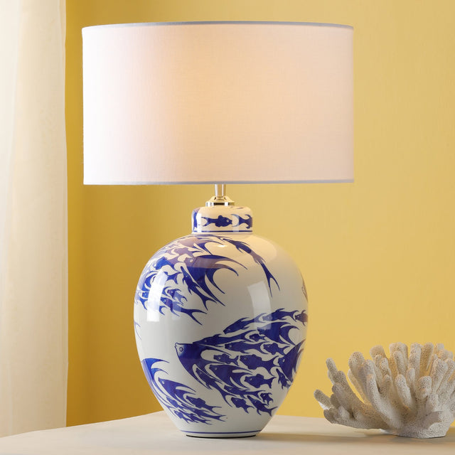 Simone Ceramic Table Lamp Blue & White Fish Pattern Base Only