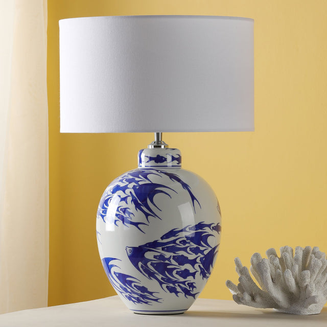 Simone Ceramic Table Lamp Blue & White Fish Pattern Base Only