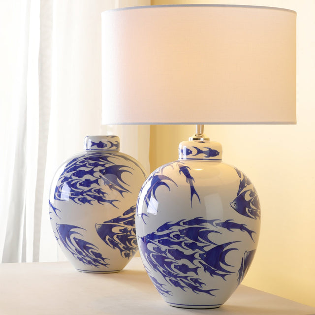 Simone Ceramic Table Lamp Blue & White Fish Pattern Base Only