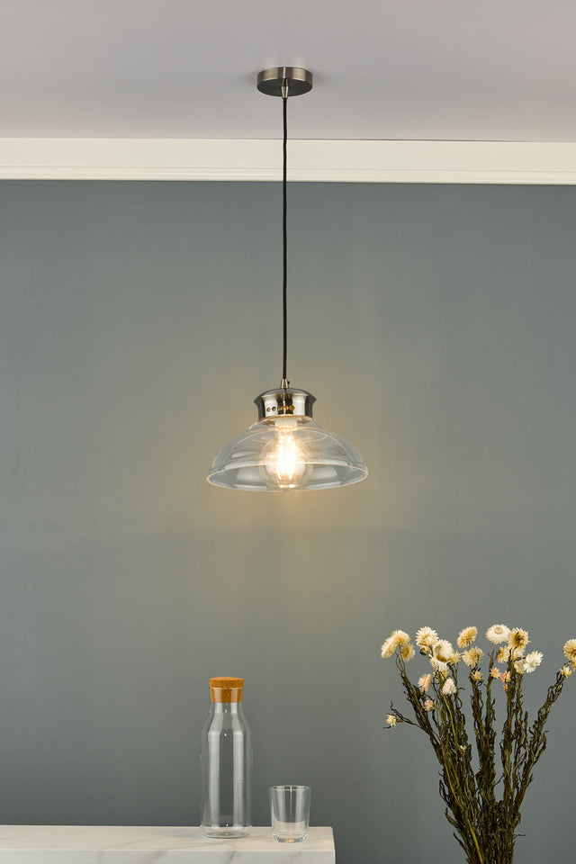 Siren 1 Light Single Pendant Antique Chrome Clear Glass