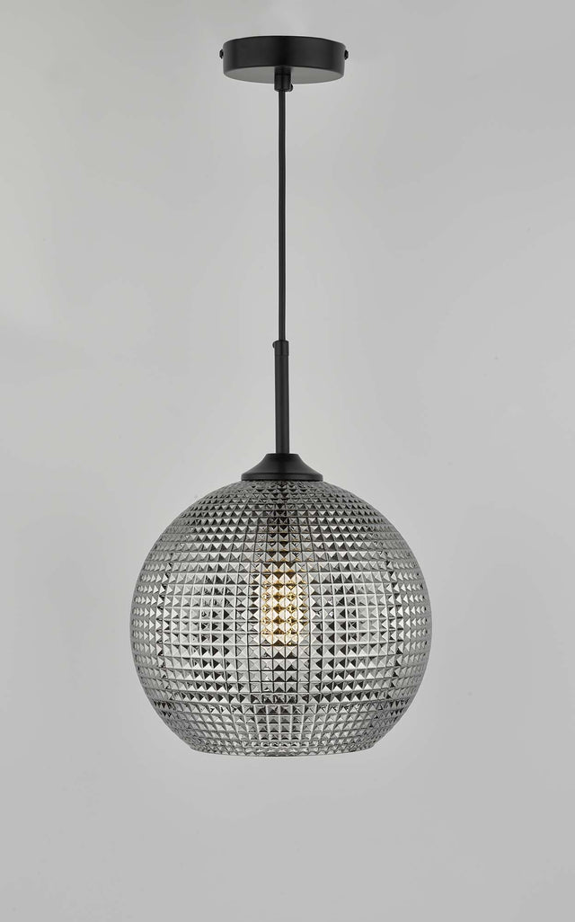 Soren 1 Light Pendant Black And Smoked Textured Glass