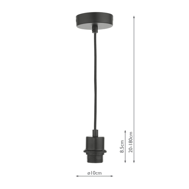 1 Light Matt Black E27 Suspension With Black Cable