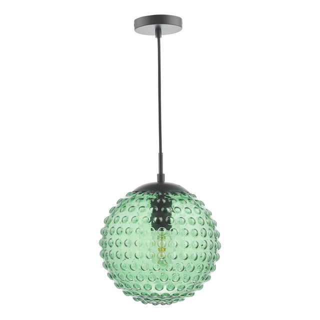 Hobnail Pendant Matt Black & Green Glass