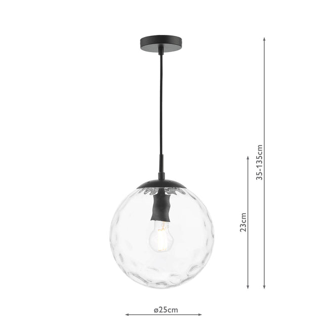 Ripple Pendant Matt Black & Clear Glass