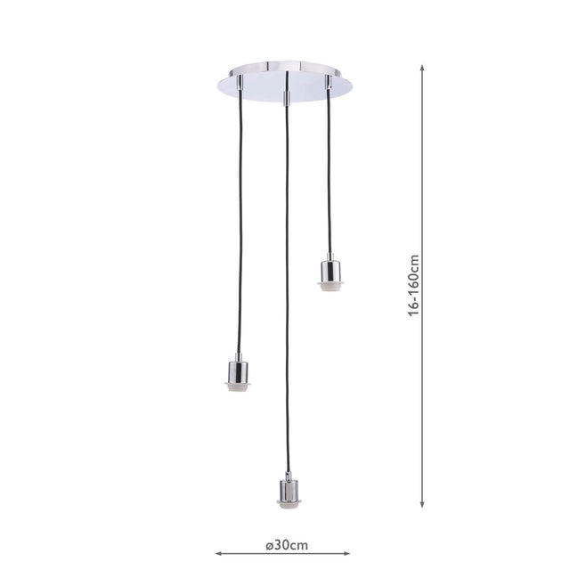 3 Light Polished Chrome E27 Suspension Cluster