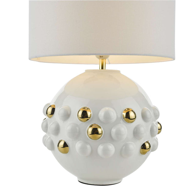 Sphere Table Lamp Gloss White & Gold With Shade