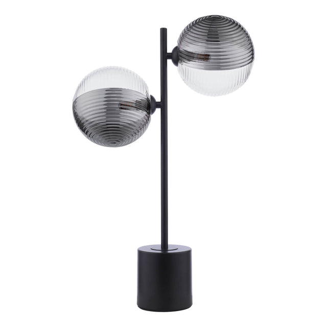 Spiral 2 Light Table Lamp Matt Black & Smoked/Clear Ribbed Glass