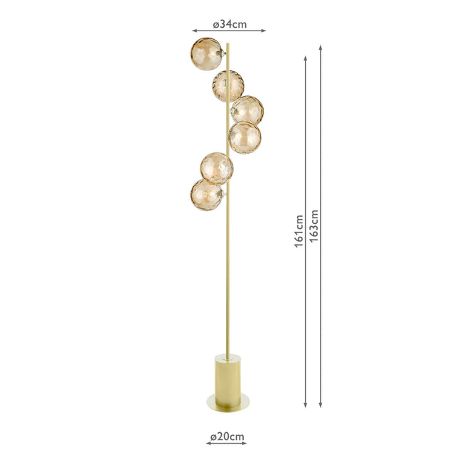 Spiral 6 Light Floor Lamp Matt Gold & Champagne Dimpled Glass