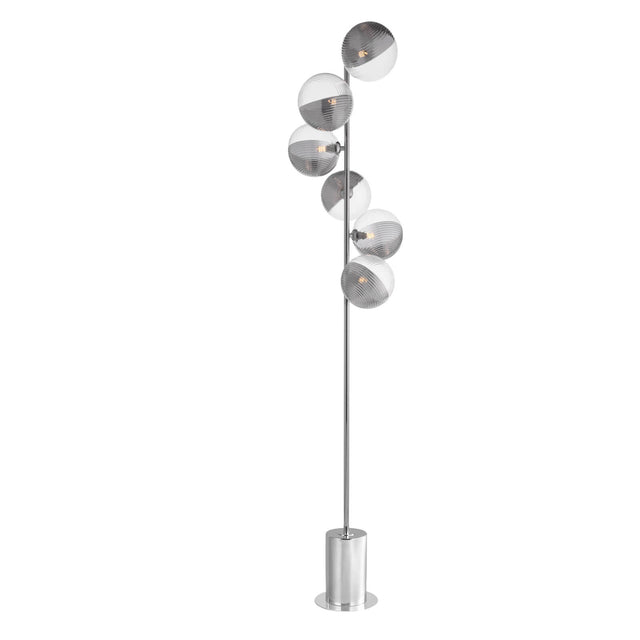 Spiral 6 Light Floor Lamp Polished Chrome & Smoked/Clear Ribbed Glass