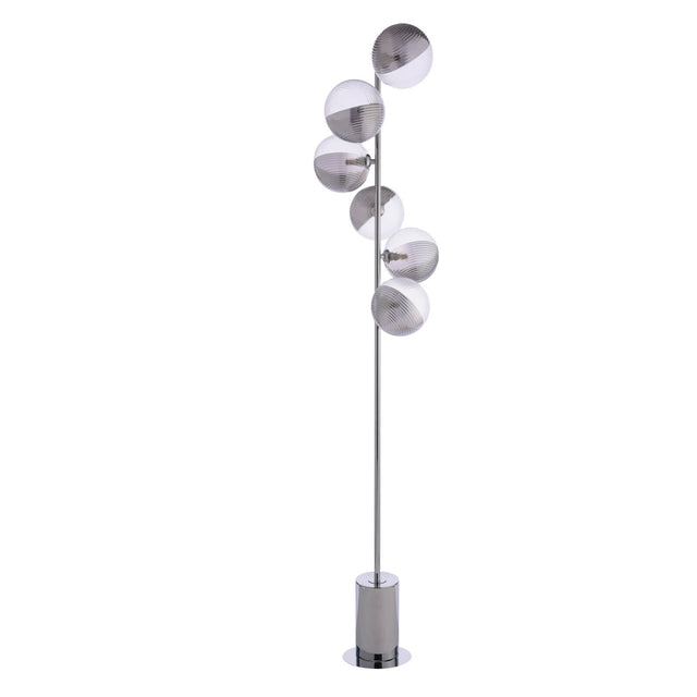 Spiral 6 Light Floor Lamp Polished Chrome & Smoked/Clear Ribbed Glass