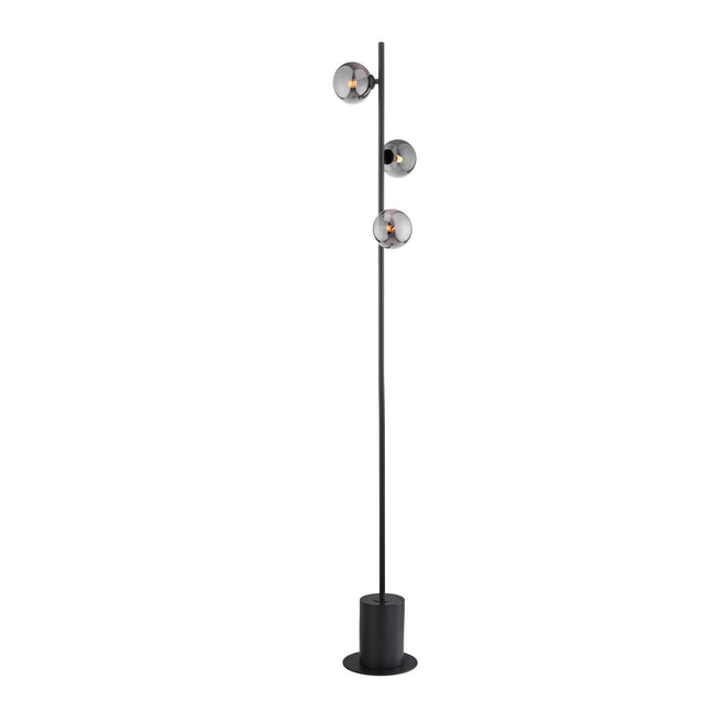 Spiral 3 Light Floor Lamp Matt Black & Smoked Glass