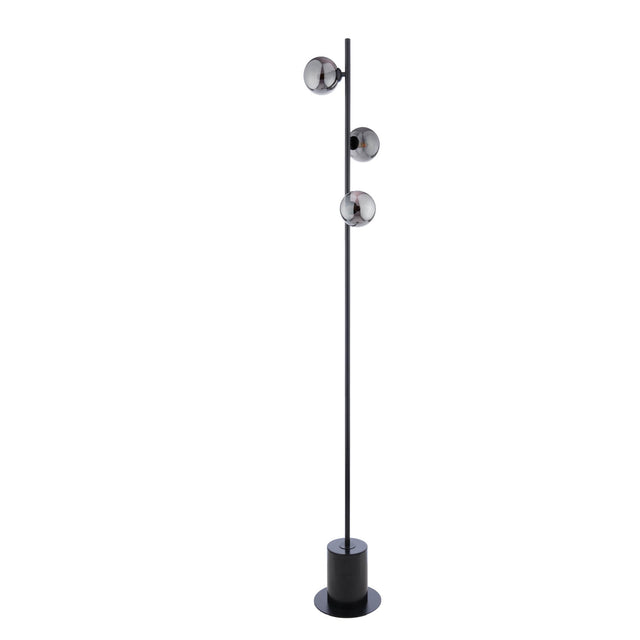 Spiral 3 Light Floor Lamp Matt Black & Smoked Glass