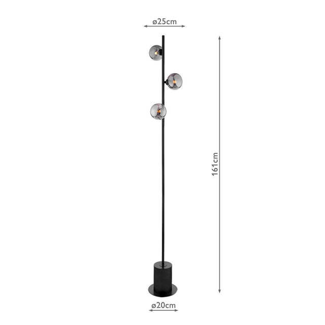 Spiral 3 Light Floor Lamp Matt Black & Smoked Glass