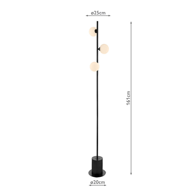 Spiral 3 Light Floor Lamp Matt Black & Opal Glass