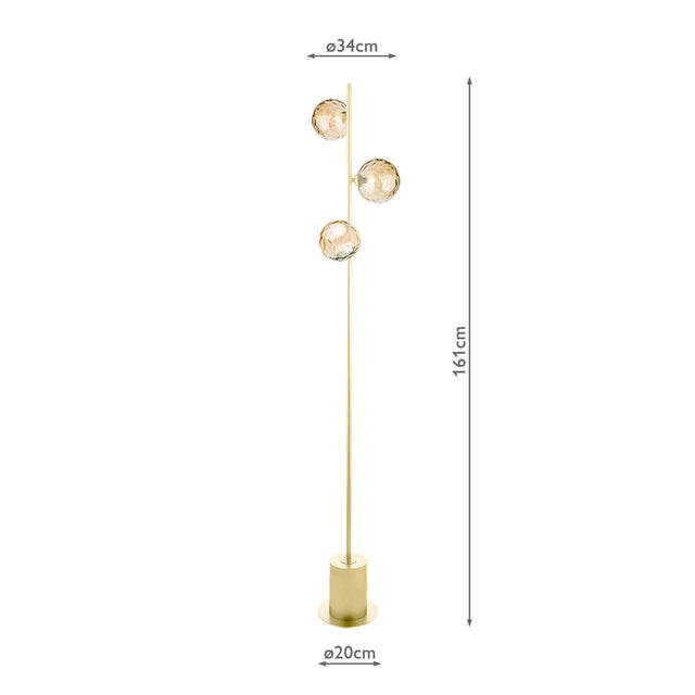 Spiral 3 Light Floor Lamp Matt Gold & Champagne Dimpled Glass