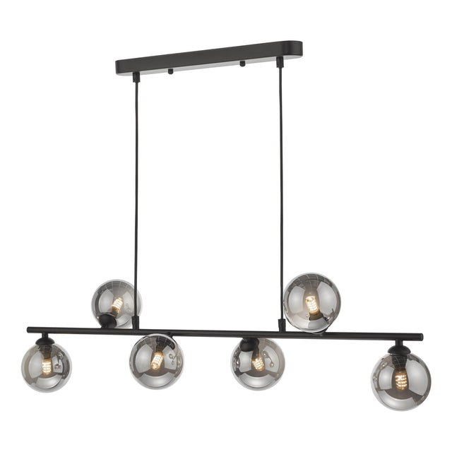 Spiral 6 Light Bar Pendant Matt Black Smoked Glass