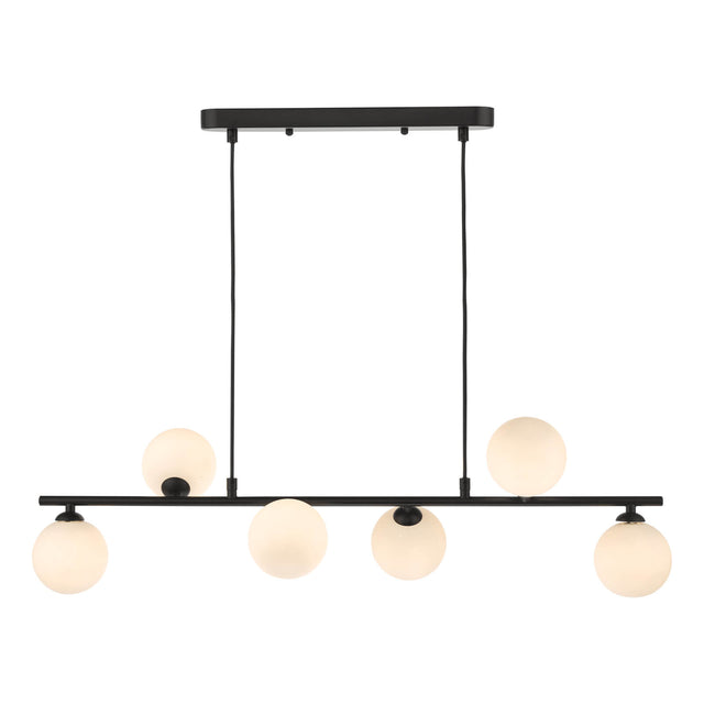 Spiral 6 Light Bar Pendant Matt Black Opal Glass