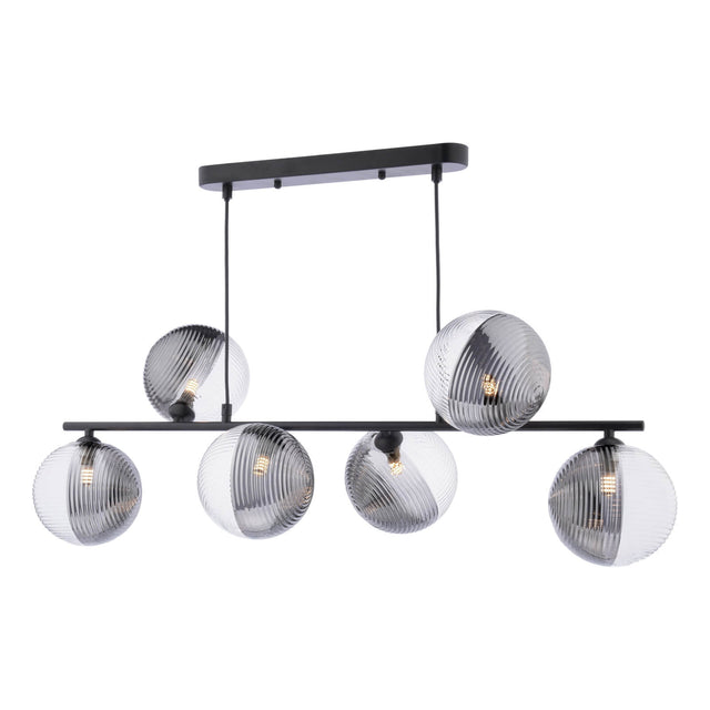 Spiral 6 Light Bar Pendant Matt Black & Smoked/Clear Ribbed Glass