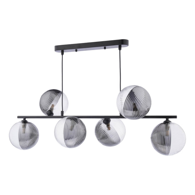 Spiral 6 Light Bar Pendant Matt Black & Smoked/Clear Ribbed Glass