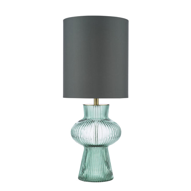 Suelita Table Lamp Green Ribbed Glass and Antique Brass With Shade