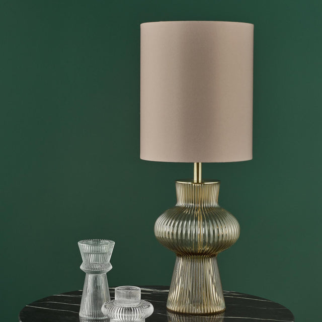 Suelita Table Lamp Brown Ribbed Glass and Antique Brass With Shade