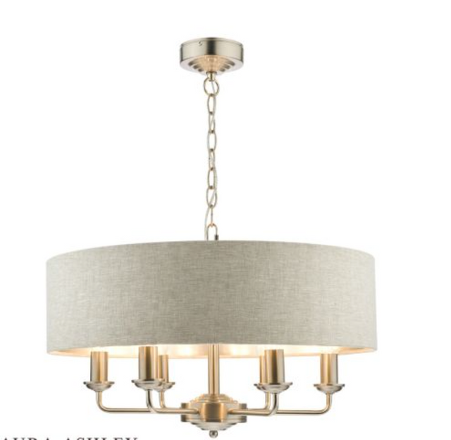 Laura Ashley Sorrento 6lt Pendant Satin Nickel With Natural Shade